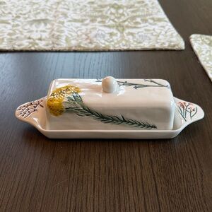 Anthropologie Floral Ceramic Butter Dish